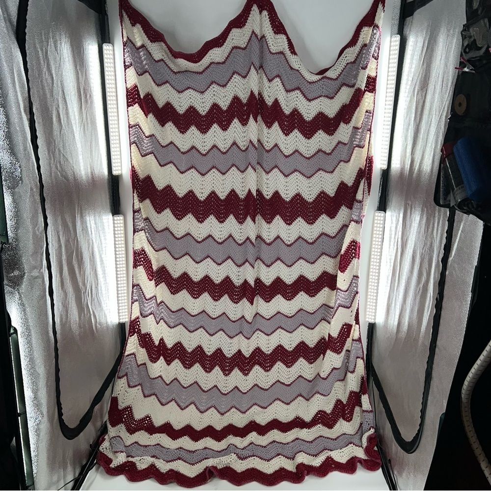 Vintage Afgani Crochet Grandma Chevron Blanket Throw Quilt Multicolor Handmade